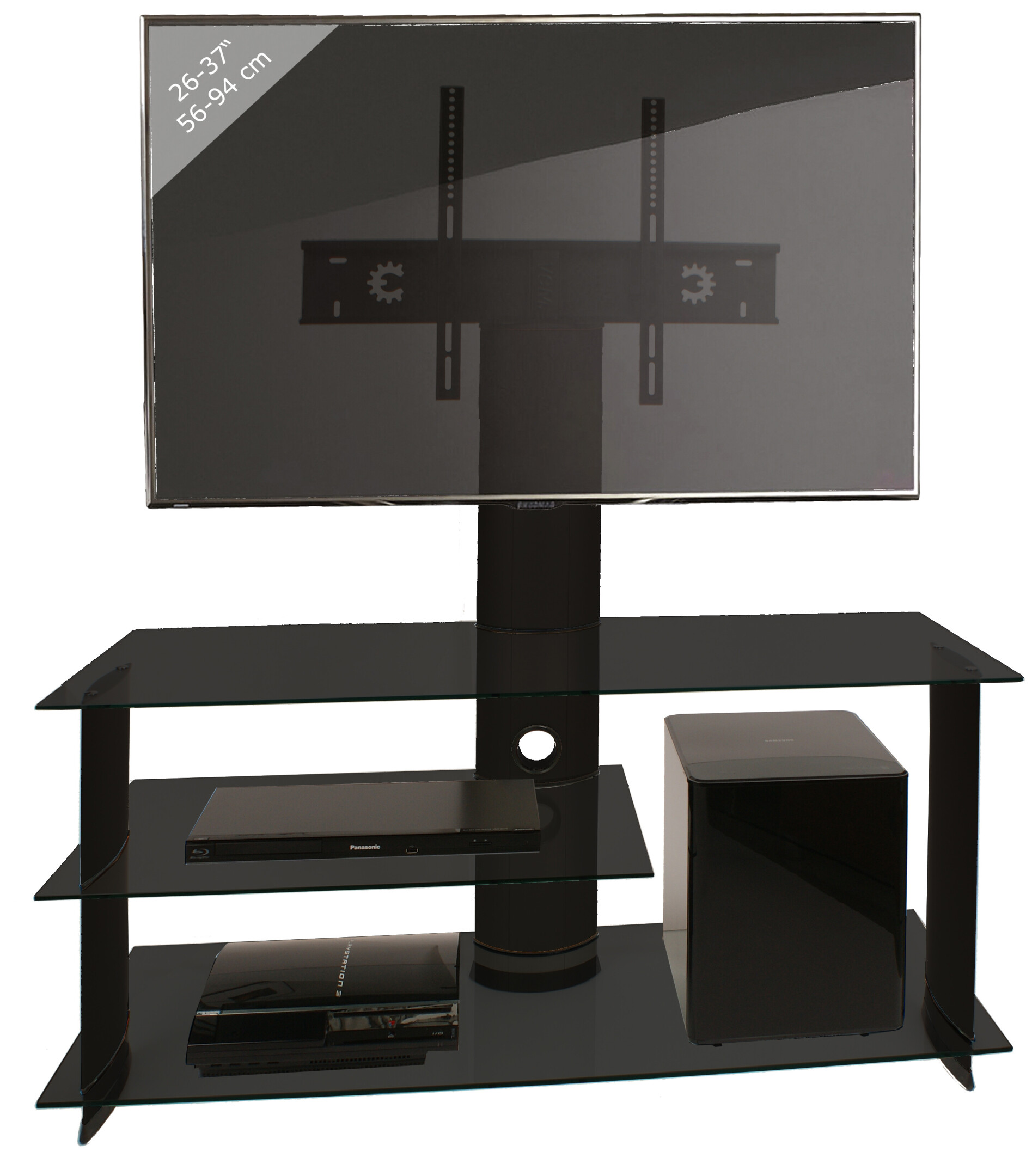 VCM-TV-Rack-mit-Halterung-Bulmo-Schwarz-mit-3-Glasboeden-Schwarzglas-120-cm