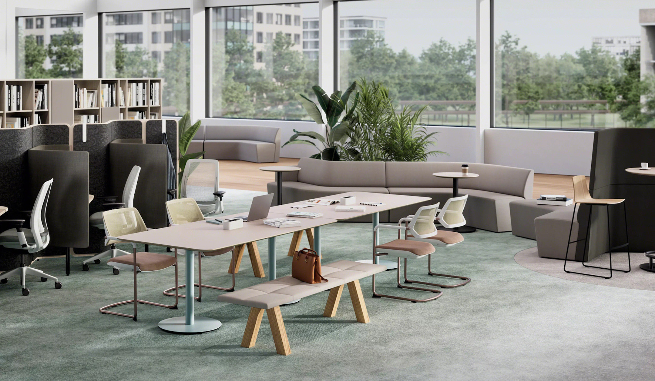 Steelcase-Obelos-Besprechungstisch-fur-2-bis-6-Personen-in-Sitzhohe-mit-Stromanschluss