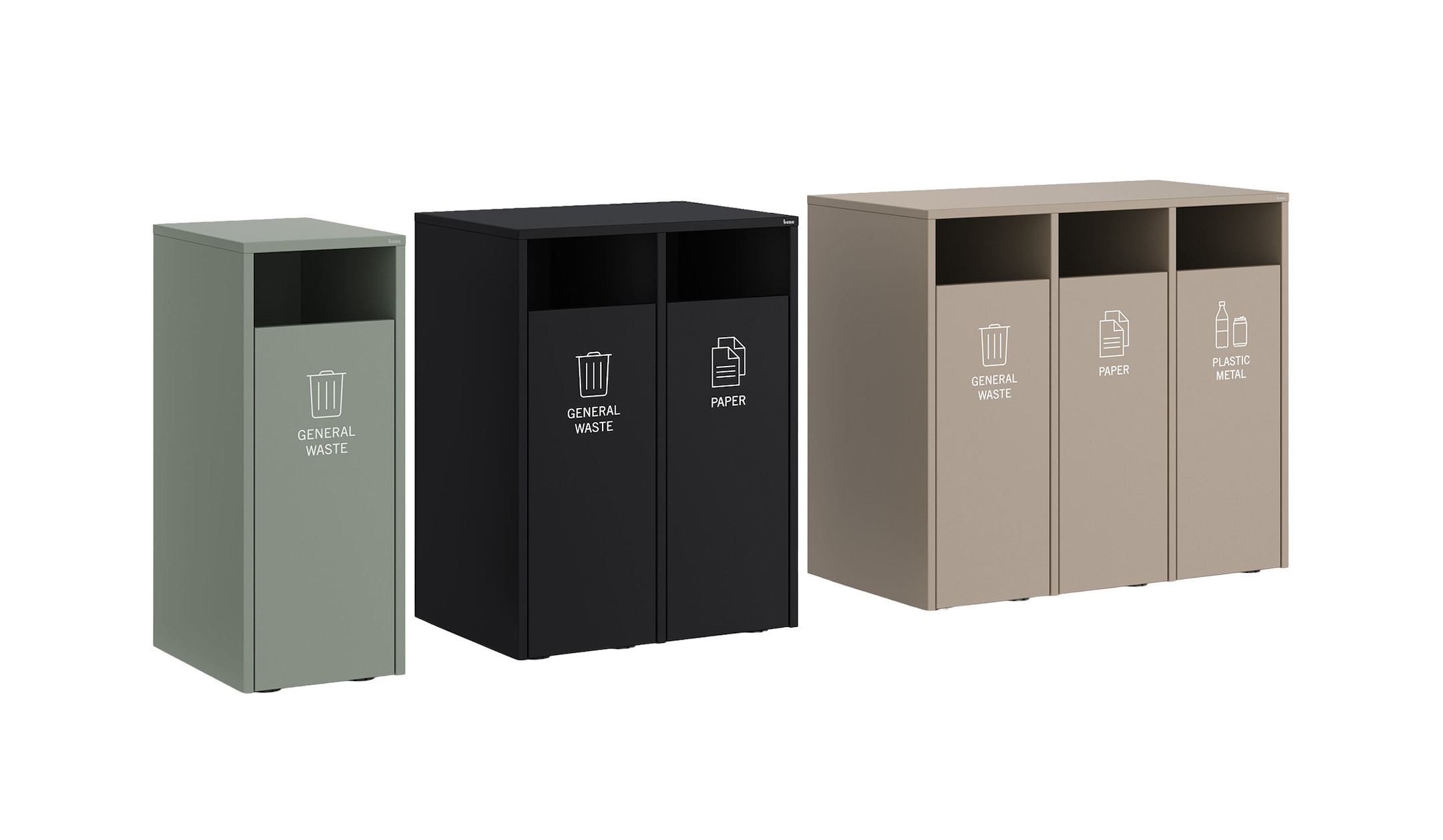 Bene-Recycling-Station-mit-bis-zu-drei-Abfallbehaltern-und-optionaler-Beschriftung
