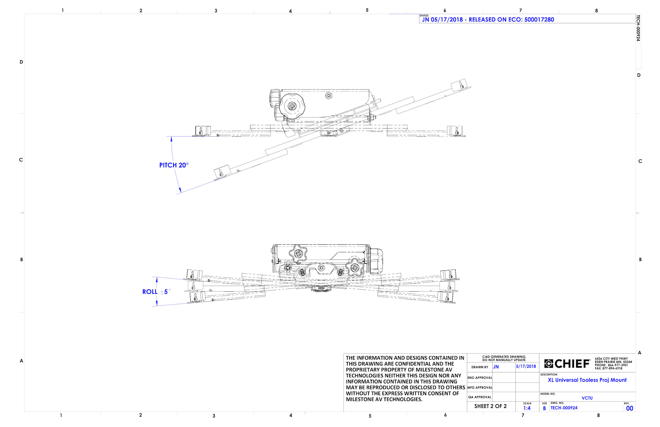 Chief-VCTUB-beamer-plafondhouder-tot-68-kg