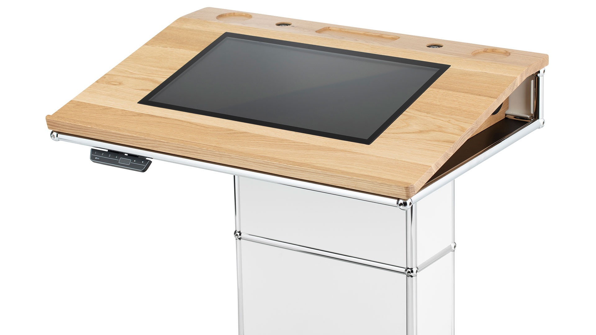 infoWERK-rednerPULT-FM50-Podium-mit-optionalem-Frontscreen-und-diskreter-Technik-Integration
