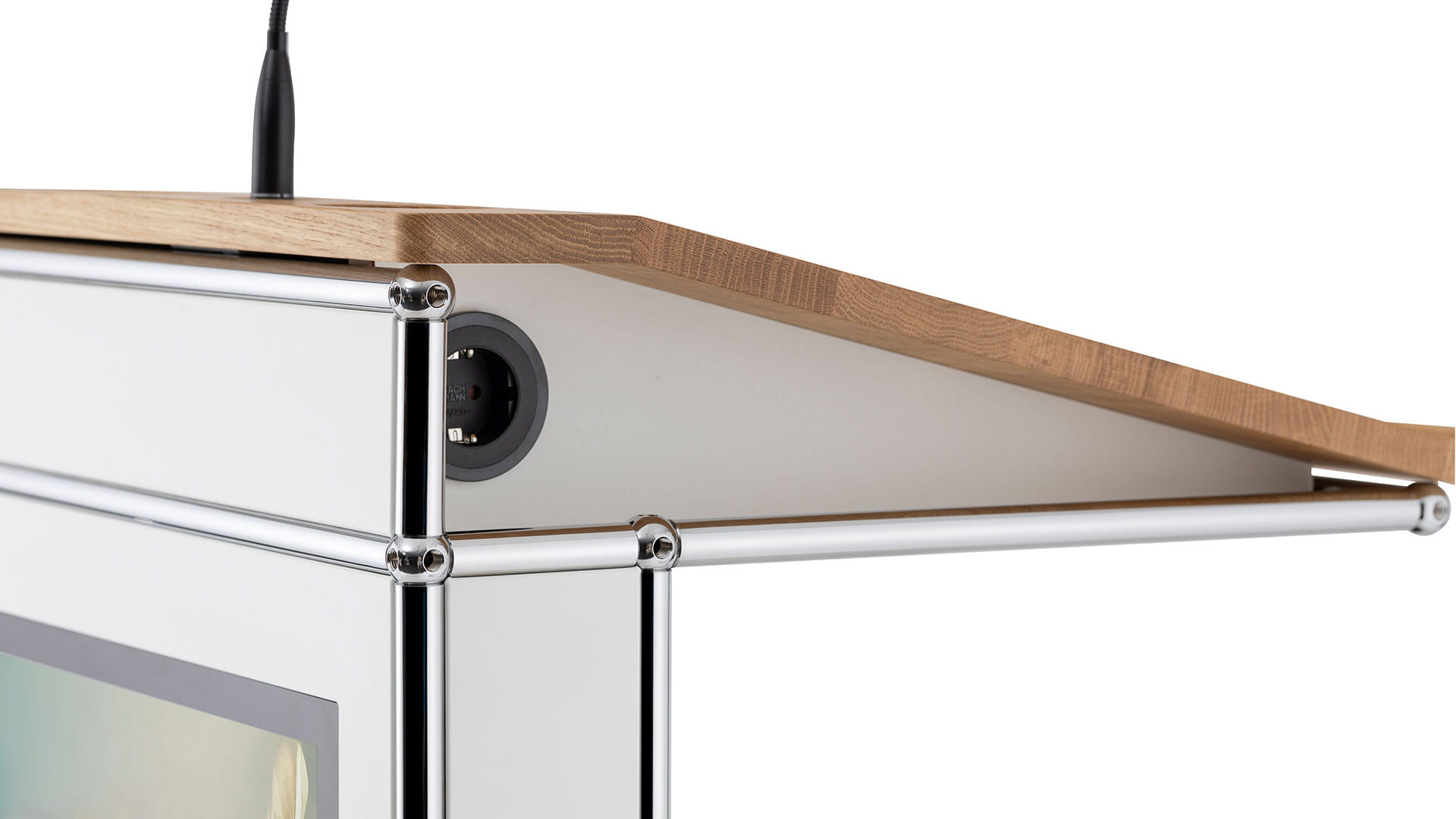 infoWERK-FM75-Rednerpult-aus-Metall-und-Holz-mit-optionalem-Display