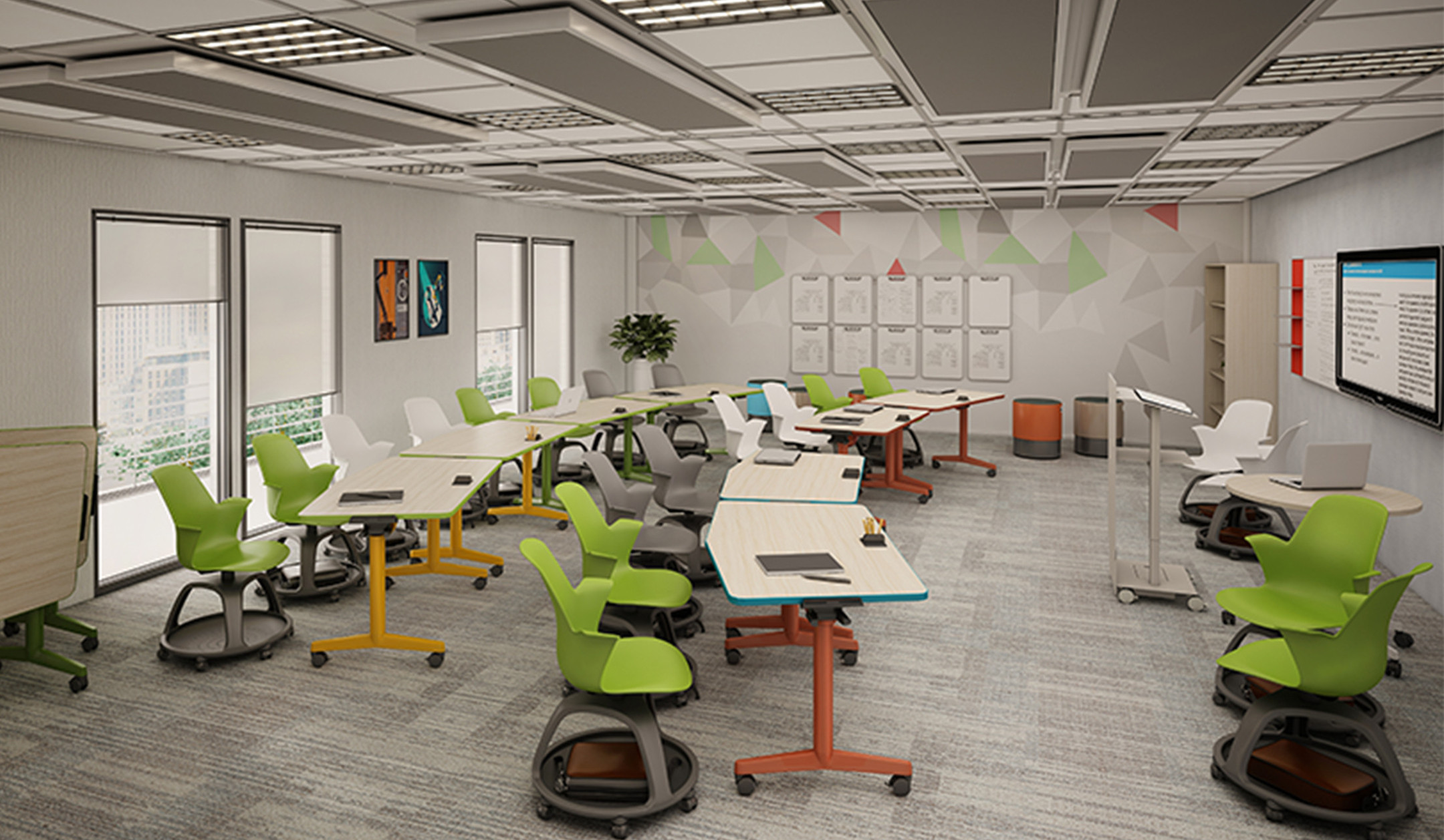 Steelcase-Verb-mobiler-Studenten-Tisch-in-Chevron-Form-fur-aktives-Lernen-und-Gruppenarbeit