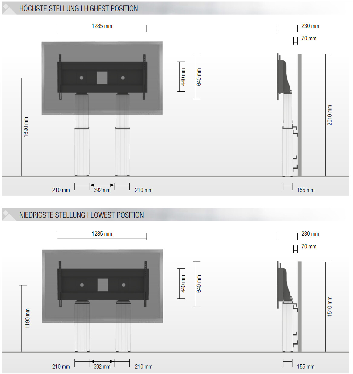 celexon Expert elektrisch höhenverstellbarer Display-Ständer Adjust-70120WB mit Wandbefestigung - 50cm celexon Expert elektrisch höhenverstellbarer Display-Ständer Adjust-70120WB mit Wandbefestigung - 50cm
