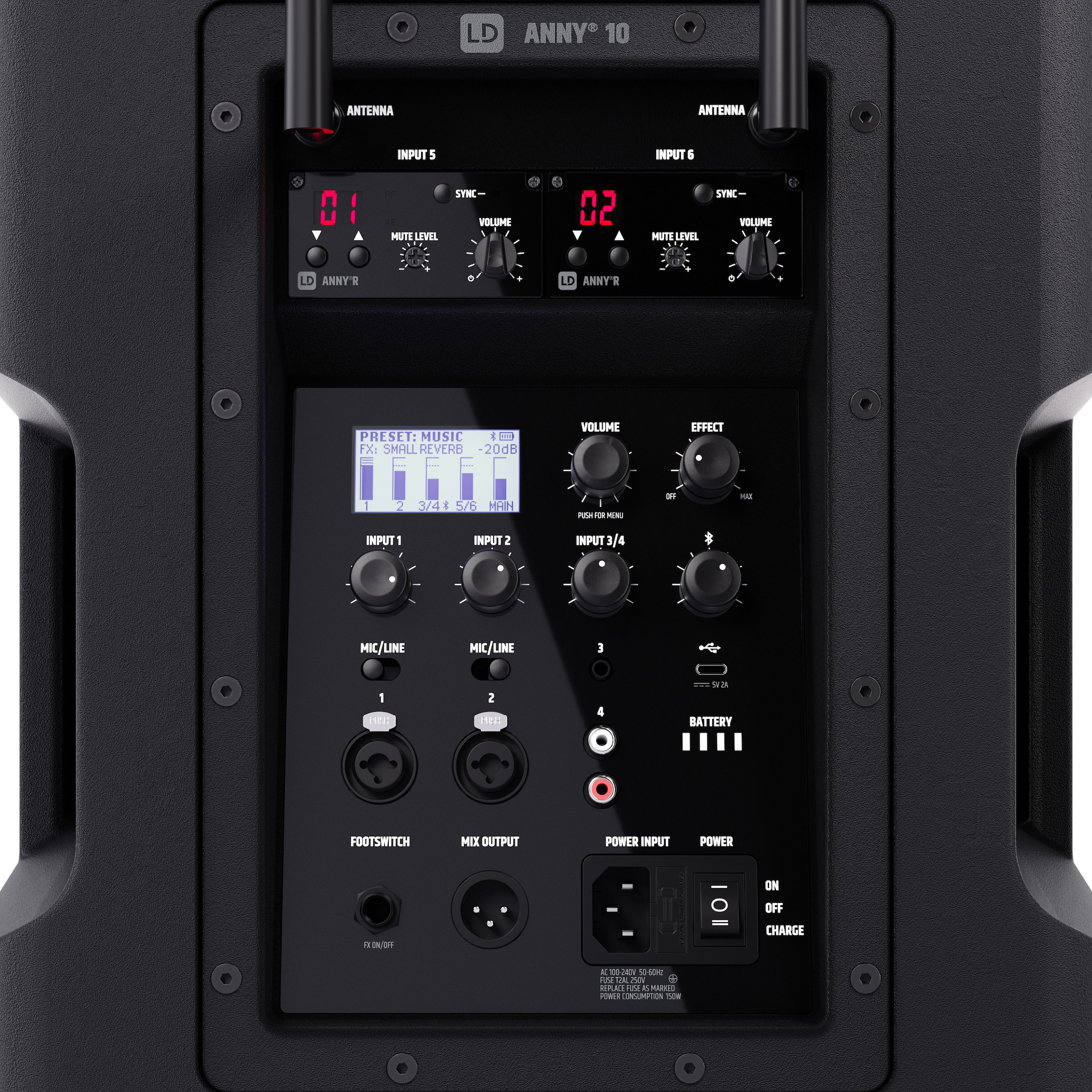 LD-Systems-ANNY-10-HBH-2-B8-10-Mobiler-Bluetooth-R-PA-Lautsprecher-mit-Akku-Mixer-1x-Funkmikrofon-und-1x-Headset-Mikrofon-inkl-Taschensender