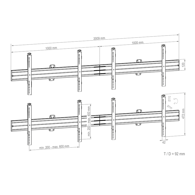 Hagor-CPS-Videowall-W2x2L-46-55-CPS-Videowall-W2x2L-46-55-Complete-oplossing-voor-wandmontage-van-2x2-beeldschermen-in-liggende-stand