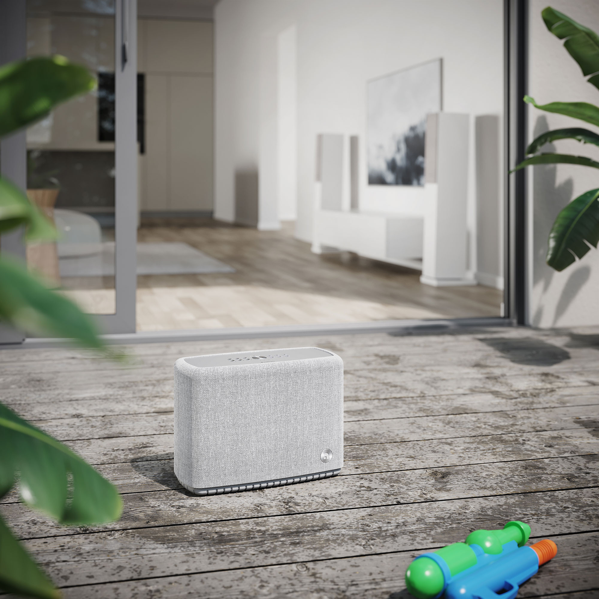 Audio-Pro-A15-portabler-spritzwasserfester-Multiroom-Lautsprecher-in-Hellgrau