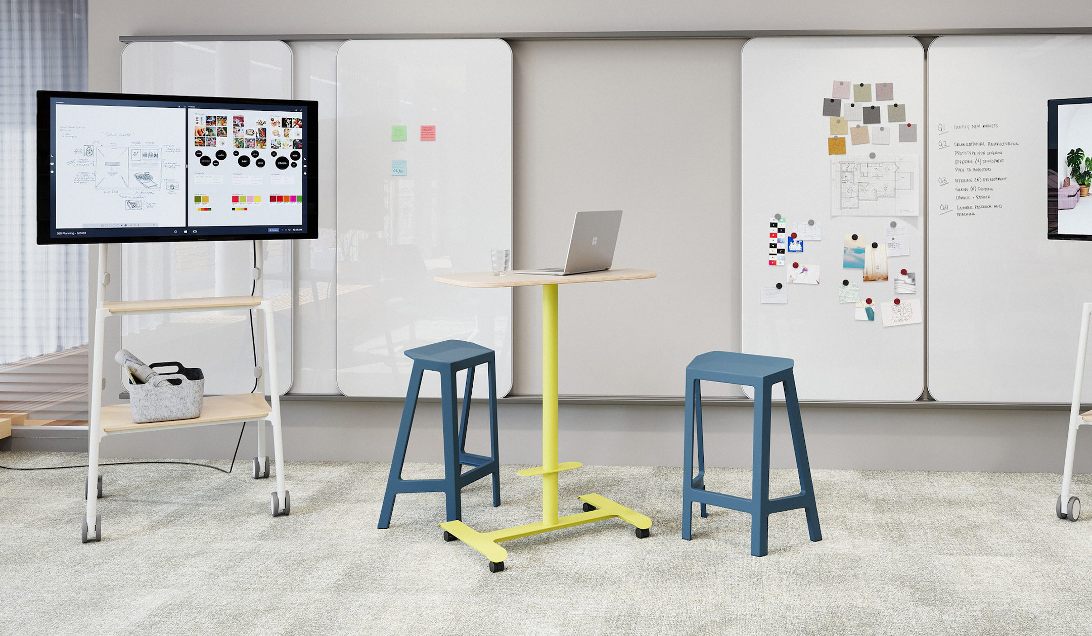 Steelcase-Flex-Media-Wagen-mit-Rollen-und-Kabelmanagement-fur-Displays-bis-65-Zoll-in-Meetingraumen