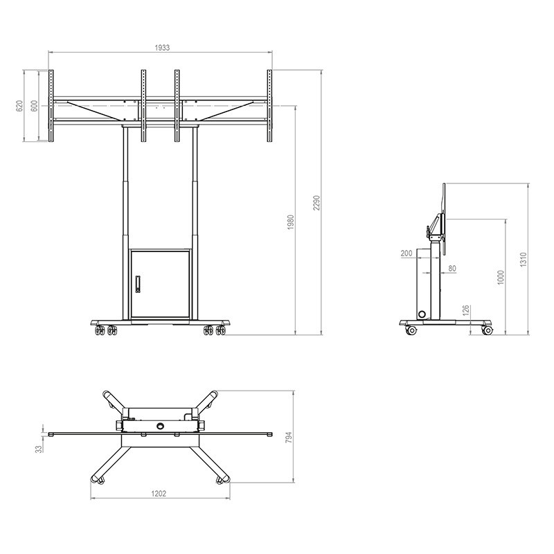 Hagor-HP-Twin-Lift-M-DW-mobiel-elektrisch-gemotoriseerd-in-hoogte-verstelbaar-liftsysteem-voor-twee-displays-naast-elkaar-side-by-side